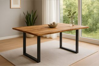 Esstisch Baumkante Massiv Mango rough 120 x 80 schwarz U-Gestell MIRABELLE 170248936