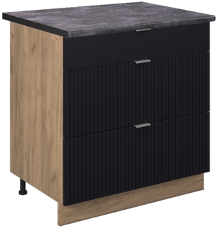 Vicco Küchenunterschrank Schwarz gestreift 80 cm mit 3 Schubladen, AP Anthrazit, Fame-Line