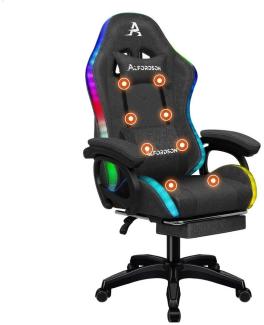 ALFORDSON Gaming-Stuhl mit 8-Punkt-Massagefunktion, mit RGB-Beleuchtung, mit Lendenwirbelstütze und Kopfstütze, Stoff, Dunkelgrau