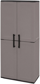 Dmora Arabel Outdoor-Garderobe, Mehrzweck-Besenhalterschrank, 2-türiger Outdoor-Schrank, 100 % Made in Italy, gestreifte Oberfläche, 68 x 37 x 163 cm, Grau und Schwarz
