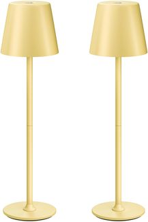 UPXNBOR LED Tischlampe Kabellos 2 Stück, Dimmbare Nachttischlampe Touch, Akku Tischleuchte Kabellos, Indoor Outdoor Tischlampe Akku, 3-stufig Warmlicht, IP54 Wasserdicht, Vollmetallgehäuse, Gelb