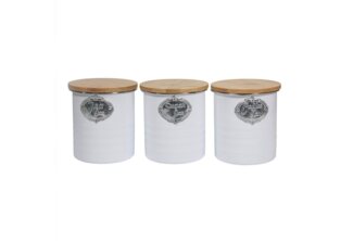 Neuetischkultur Vorratsdose Vorratsdosen 3er-Set mit Holzdeckel Landhaus Weiß, Eisen, (Set, 3-tlg, 3 Vorratsdosen), Metall Kaffeedose Teedose Zuckerdose
