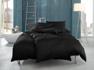Bettwaesche-mit-Stil 'Ina' Bettwäsche, Mako Interlock Jersey schwarz, 135 x 200 cm + 80 x 80 cm