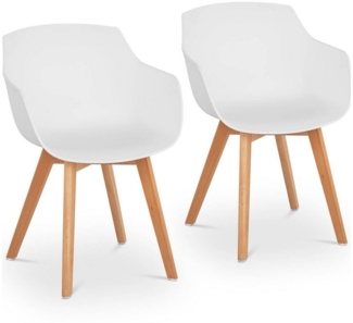 Fromm&Starck Esszimmerstuhl Stuhl 2er Set Lehnstuhl weiß Kunststoff Holzbeine Buche bis 150 kg