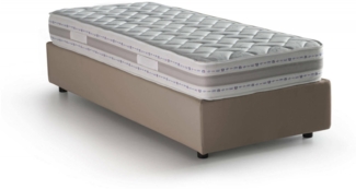 Dmora Einzelbett Abbi, Bettkasten mit Stoffbezug, 100 % Made in Italy, seitliche Öffnung, inklusive Matratze 80x190 cm, Taupe