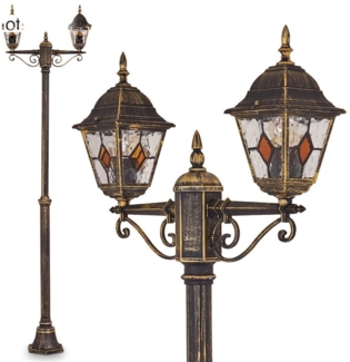 hofstein Außen-Stehlampe »Tuili« Außenleuchte Kandelaber in antikem Look, ohne Leuchtmittel, Aluguss in Braun/Gold mit Klarglas-Scheiben, E27IP44
