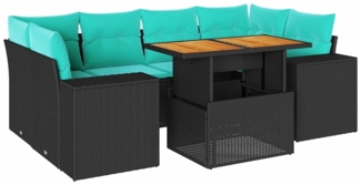 vidaXL 7-tlg. Garten-Sofagarnitur mit Kissen Schwarz Poly Rattan 3327340