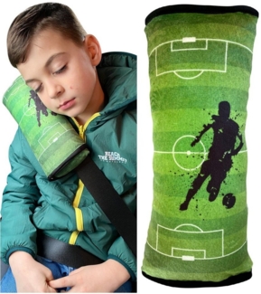 HECKBO Schlafkissen Auto Schlafkissen Fussball Football Motiv für Kinder Mädchen Jungen - maschinenwaschbar – kuschelweich - Auto Gurtkissen, Gurtschoner, Gurtschutz Sitzerhöhung, Auto Kissen, Reisekissen, Urlaub