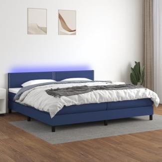 Boxspringbett mit Matratze & LED Stoff Blau 200x200 cm, Härtegrad: H2 [3133107]