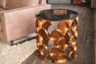 KAWOLA Beistelltisch MEDINA Couchtisch Tisch Glas Gestell rosé gold 60 x 60 x 60 cm