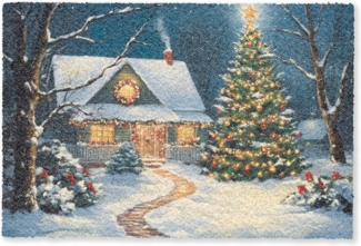 MuchoWow Fußmatte Weihnachten - Weihnachtsbaum - Winter - Zuhause - Schnee, Rechteckig, innen Schmutzfangmatte, Tür, Schmutzfänger Flur, Teppich, 60x40 cm