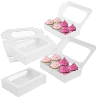 Belle Vous Geschenkbox Kraft-Einwegbox für Desserts - 20er Pack - Weiße Cupcake-Verpackung, Weiße Cupcake-Box - 20er Pack - Kraft-Einwegbox für Desserts