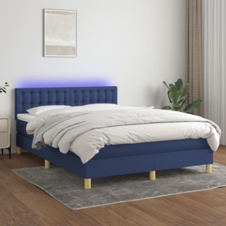 vidaXL Boxspringbett mit Matratze & LED Blau 140x190 cm Stoff 3134035