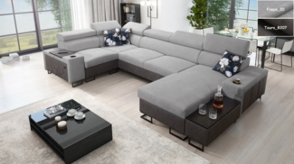 Möbel für Dich Wohnlandschaft Melody IV in U-Form mit USB, Ablagen und anderen Extras, mit Becherhalter in den Armlehnen und einem kleinen Beistelltisch