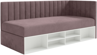 Selsey 'Ventrio' Jugendbett linksseitig mit Regalen, Easy-Clean-Samtbezug, violett, 90x200 cm