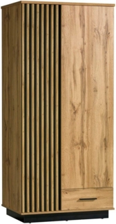 Compleo Kleiderschrank eiche wotan/schwarz, zwei Türen und 1 Schublade PUCCI gerifflete Front