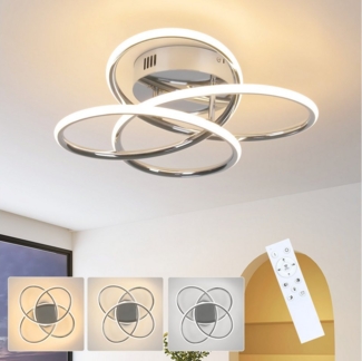 ZMH LED Deckenleuchte Wohnzimmer Metall 36CM Schmetterlingforming Dimmbar Deckenlampe, Augenschutz, Einfache Installtion, LED fest integriert, 3000-6500K, Chrom Flurlampe 44W mit Fernbedienung Schlafzimmer