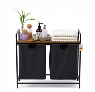 Roxlin Wäschekorb Roxlin Wäschekorb 2 Fächer – Wäschesammler mit Ablage & Deckel, Metall