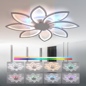 LETGOSPT LED Deckenleuchte 90W LED Deckenlampe RGB Dimmbar mit Fernbedienung, 8 blütenblätter, RGB Farbwechsel Lamp, LED fest integriert, RGB, Blumenform Deckenleuchten für Schlafzimmer, Wohnzimmer, Kinderzimmer