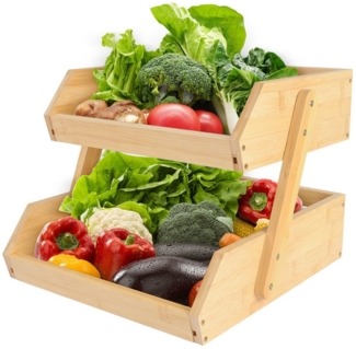 JEOBEST Obstschale Obstkorb Brotkorb mit 2 Etagen, (1-tlg, Bambus) Servierkorb,Snack-Ausstellungsständer