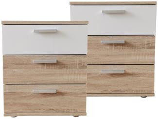 HTI-Living Nachtschrank Nachtkommode 3 Schubladen Nina Sonoma Weiß 2er-Set (Set, 2-St, 2 Nachtschränke) Nachtschrank Nachttisch