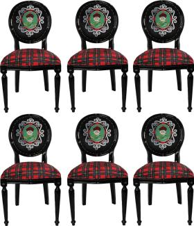 Casa Padrino Luxus Barock Esszimmer Set Schottland Mann Mehrfarbig / Schwarz 48 x 50 x H. 98 cm - 6 handgefertigte Esszimmerstühle - Barock Esszimmermöbel