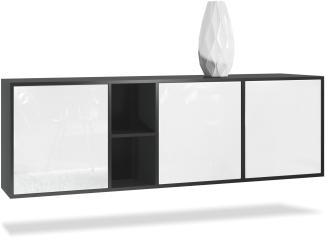 Vladon Kommode Cuba - Schwarz matt/Weiß Hochglanz - Modernes Sideboard für Ihr Wohnbereich - (BxHxT) 182 x 53 x 35 cm