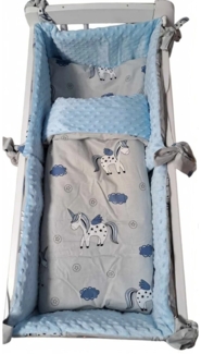 Wiegenset Einhorn, blau Minky (5-teilig)