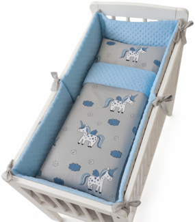 Wiegenset Einhorn, blau Minky (5-teilig)