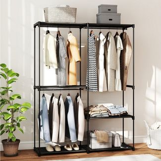 HOMCOM Stoffschrank mit drei Kleiderstangen (Kleiderschrank, 1-St, Garderobe aus Stoff) Staubschutz, Schwarz