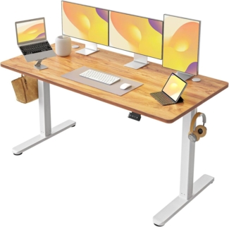 FEZIBO Elektrischer höhenverstellbarer Schreibtisch 152x60 cm Weiß/Hellbraun