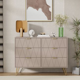 UEV Kommode mit 6 Schubladen, Sideboard für Wohnzimmer Schlafzimmer (Highboard, Sideboard mit Schubladen, Schmal kommode, 100 x 34 x 73 cm Mehrzweckschrank), Küchenschrank Buffet TV Board Schrank mit Füße Aufbewahrungsschrank