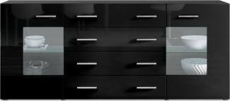 Sideboard Kommode Grömitz V2, Korpus in Schwarz matt / Front in Schwarz Hochglanz (166 x 72 x 35)