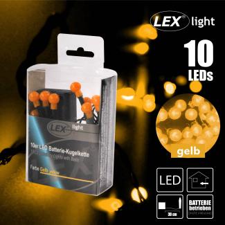 10er LED Batterie Kugelkette Lichterkette gelb Kugeln Batterie Beleuchtung