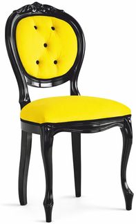 Casa Padrino Luxus Barock Samt Esszimmer Stuhl Gelb / Schwarz H. 100 cm - Made in Italy