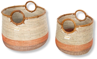 Terra Home Aufbewahrungskorb Korbset 2 tlg Seegras Rattan Ø42 und Ø 37 Allzweckkorb (2er Set, 2 St), Handgefertige Dekokörbe aus Seegras/Rattan. Farbverlauf,steckbar