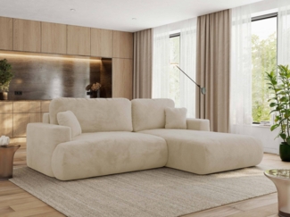 Ecksofa OVO mit schlaffunktion und bettkasten, Wellenfeder, lose Kissen, L-form 271x195 cm - Creme Plüsch - rechte Seite