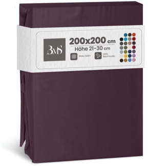 Bettwaesche-mit-Stil Mako-Satin Spannbettlaken brombeer 200x200cm Höhe 21-30cm