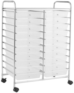 COSTWAY Rollwagen mit Schubladen Rollcontainer Badrollwagen Badtrolley Badregal mit 20 stapelbaren Schubladen Metallgestell Beistellwagen (Transparent)