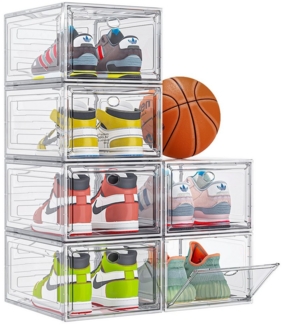 POPOLIC Schuhkiste 6/9/10 Stück Schuhboxen stapelbar Schuhboxen aus klarem Kunststoff (Hartplastik Schuhbox mit Deckel, 6 St, Schuhorganisatoren mit Magnettür für Größe 46 - Hartplastik), faltbar und stapelbar, für Stöckelschuhe,Pumps, Schuhaufbewahrung