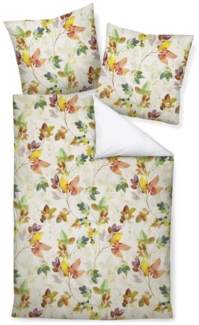 Janine Bettwäsche Mako-Baumwolle, Mako-Satin, 2 teilig, Herbstlaub, bunte Blätter auf hellem Hintergrund