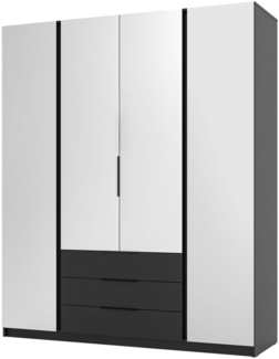 Selsey 'Kaja' Kleiderschrank 4-türig mit Spiegel & 3 Schubladen, schwarz, ca. 239 x 200 x 62 cm