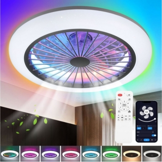 oyajia LED Deckenleuchte 50W Deckenleuchte RGB Farbwechsel, Leise Deckenventilator Dimmbare, LED fest integriert, Warmweiß, Naturweiß, Kaltweiß, RGB, Luftzirkulation Beleuchtung Funktion für Wohnzimmer Schlafzimmer Küche
