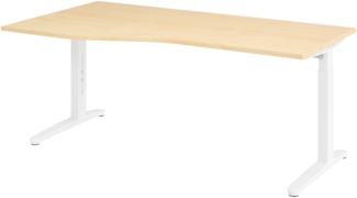 bümö Schreibtisch höhenverstellbar 180x100 cm in Ahorn, Metallgestell in weiß - Bürotisch groß, höhenverstellbarer Büroschreibtisch, Computertisch & PC Tisch Büro, X18-3-WW