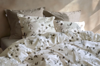 Zo! Home Flanell Bettwäsche 135x200 Ines Grey Blüten Blätter silber grau