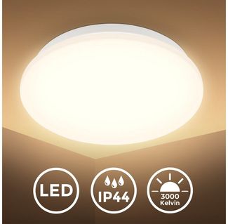 B.K.Licht LED Deckenleuchte LED Bad Deckenleuchte mit Mikrowellensensor, LED fest integriert, Warmweiß, 12W 1300Lm 3000K IP44 270x60mm (DxH)