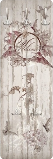 Bilderdepot24 Garderobenpaneel beige Holzoptik Retro Vintage Shabby Tiere Sprüche Welcome Butterfly (ausgefallenes Flur Wandpaneel mit Garderobenhaken Kleiderhaken hängend), moderne Wandgarderobe - Flurgarderobe im schmalen Hakenpaneel Design