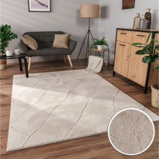 Paco Home Teppich Utrecht 641, rechteckig, Höhe: 4 mm, Kurzflor, Uni Farben, 3D-Design, Rauten Muster, besonders weich