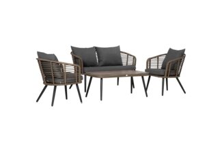 Outsunny Sitzgruppe 4-teiliges Polyrattan Gartenmöbel Set Teetisch mit Kissen, (Rattensofa-Set, 4-tlg, Gartenmöbel), Stahl Braun+Grau 135B x 67T x 76H cm