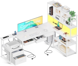 Eckschreibtisch LED USB 200x110 L-Form 5 Schubladen 4 Regale